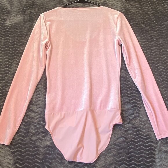 J.Crew/Jeans Pink Velvet Long-Sleeve Scoop Neck Bodysuit Womens size Small - Picture 5 of 7
